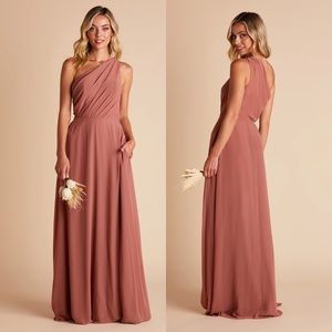 BIRDY GREY KIRA bridesmaid dress one shoulder chiffon desert rose NO SLIT XS